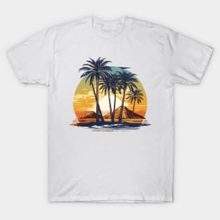 Natural background, sunset at the side of the river on palm branches T-Shirt